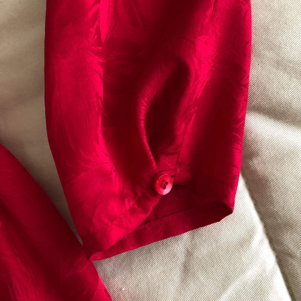 Vintage Argenti Red Silk Long Sleeve Shoulder Pads Dress Size 8 - Picture 6 of 8